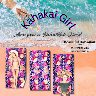 Wildflower Whimsical Glitter Stone "Kahakai Girl" Beach Towel