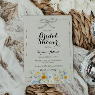 Wildflower Whimsical Hand Drawn Bow Bridal Shower Invitation