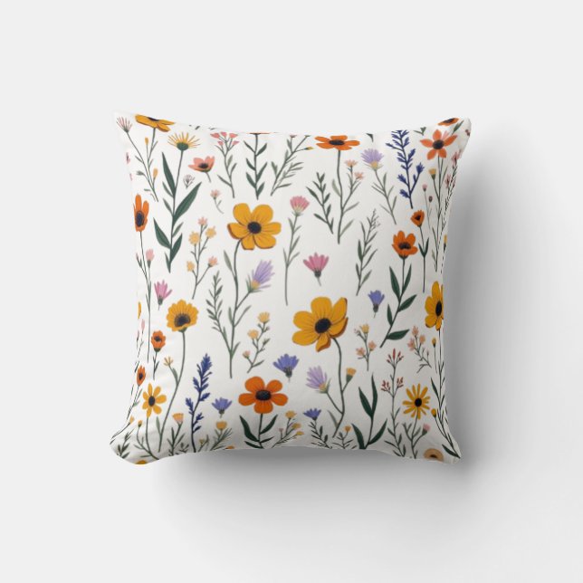 Wildflower Whimsy – Soft Meadow Pattern Cushion (Front)