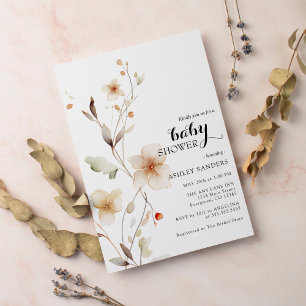 Wildflower White Boho Baby Shower Invitation