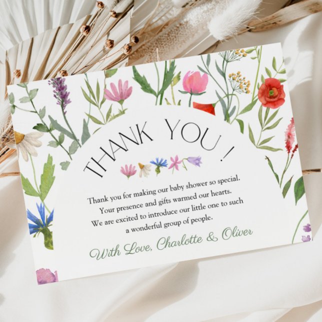 Wildflower White Floral Baby Shower Thank You Card (Creator Uploaded)