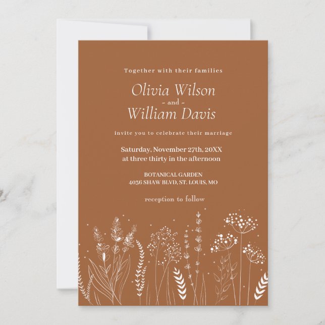Wildflower White Floral Wedding  Invitation (Front)