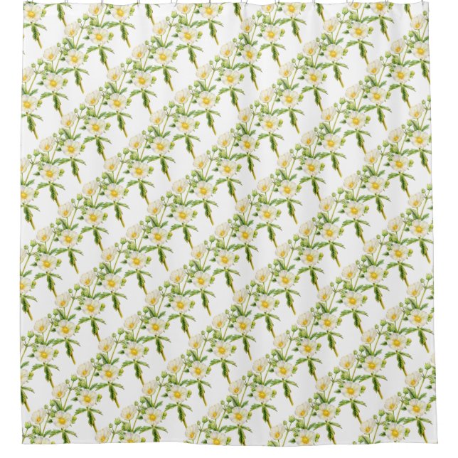 Wildflower white green rock rose shower curtain (Front)
