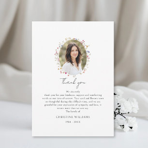 Wildflower White Photo After Funeral Thank You Card