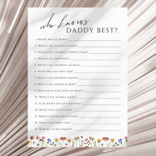 Wildflower Who Knows Daddy Baby Shower Game Card (Creator Uploaded)