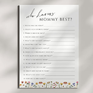 Wildflower Who Knows Mummy Baby Shower Game Card