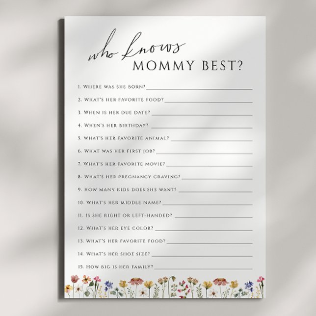 Wildflower Who Knows Mummy Baby Shower Game Card (Creator Uploaded)