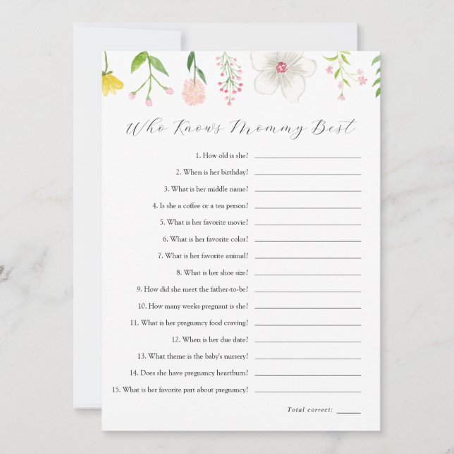 Wildflower Who Knows Mummy Best Game Card (Front)