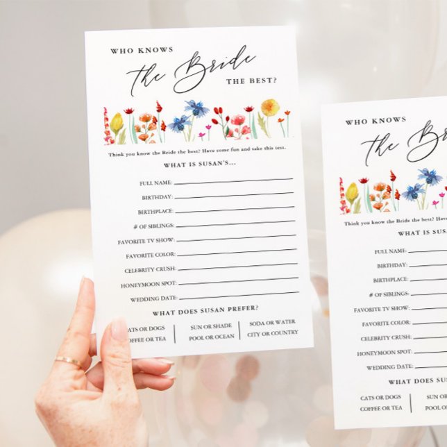 Wildflower Who Knows The Bride Paper Game Card (Creator Uploaded)