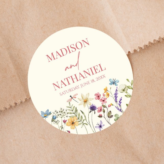 Wildflower Wild Flower Floral Garden Wedding Classic Round Sticker (Creator Uploaded)