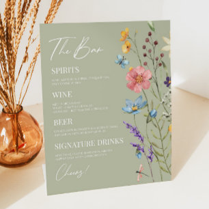 Wildflower Wild Flower Floral Wedding Bar Pedestal Sign