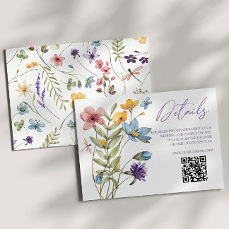 Wildflower Wild Flower QR Code Wedding Details Enclosure Card