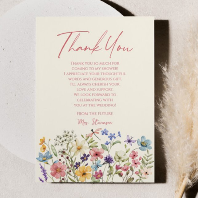 Wildflower Wild Flowers Floral Bridal Shower Thank You Card (Creator Uploaded)