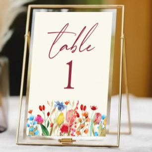 Wildflower Wild Flowers Floral Garden Wedding Table Number