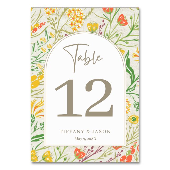 Wildflower Wild Meadow Outdoor Wedding  Table Number (Front)