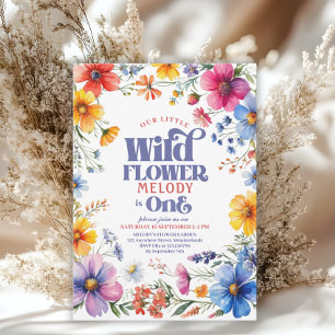 Wildflower Wild One 1st birthday Invitation
