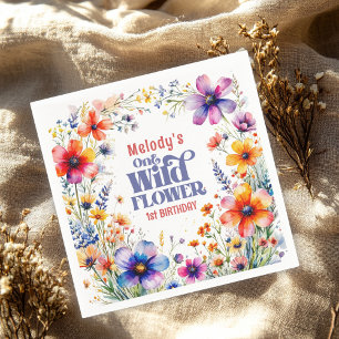 Wildflower Wild One 1st birthday Napkin