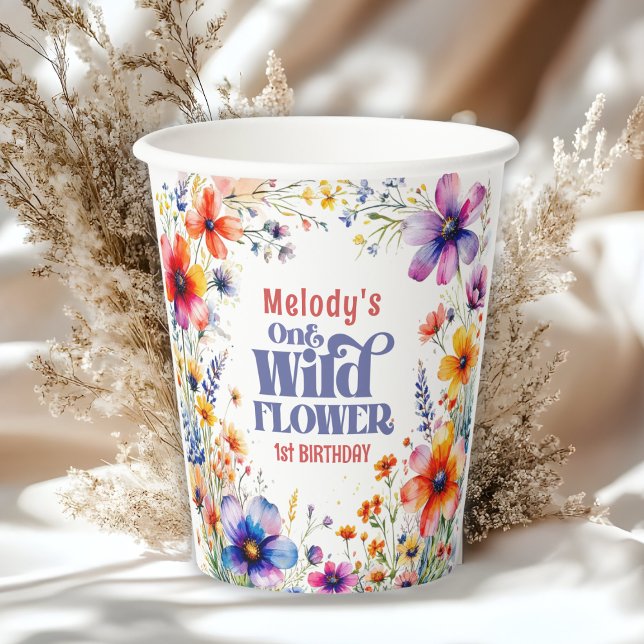 Wildflower Wild One 1st birthday  Paper Cups (Creator Uploaded)