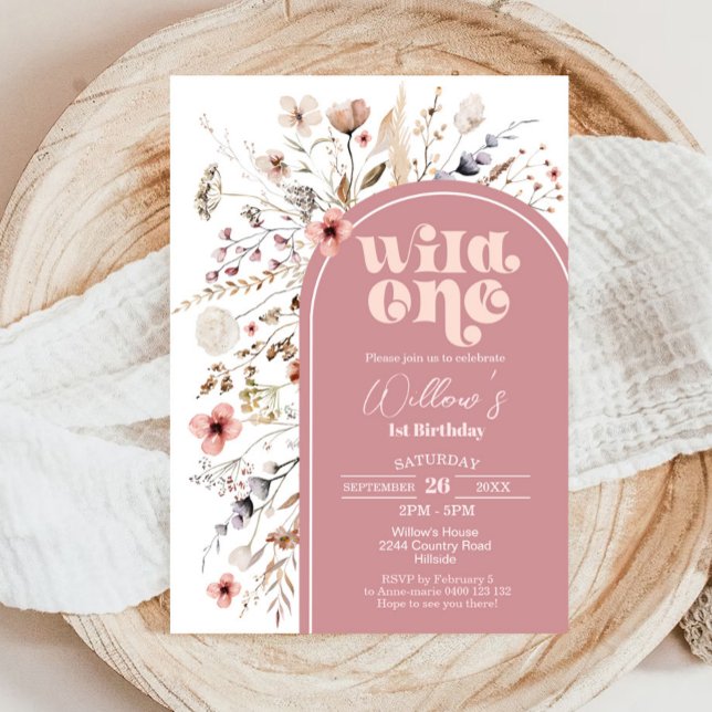 Wildflower Wild One Birthday Invitation (Wildflower Wild One 1st Birthday Invitation)