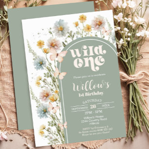 Wildflower Wild One Birthday Invitation Boho Sage