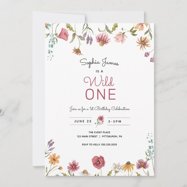 Wildflower Wild One First Birthday  Invitation (Front)