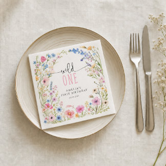 Wildflower Wild One Girl 1st Birthday Party Napkin