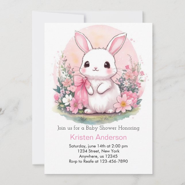 Wildflower Wonderland Bunny Girl Baby Shower Invitation (Front)