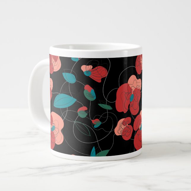 Wildflower Wonderland | Stylised Flowers pattern Large Coffee Mug (Front Left)