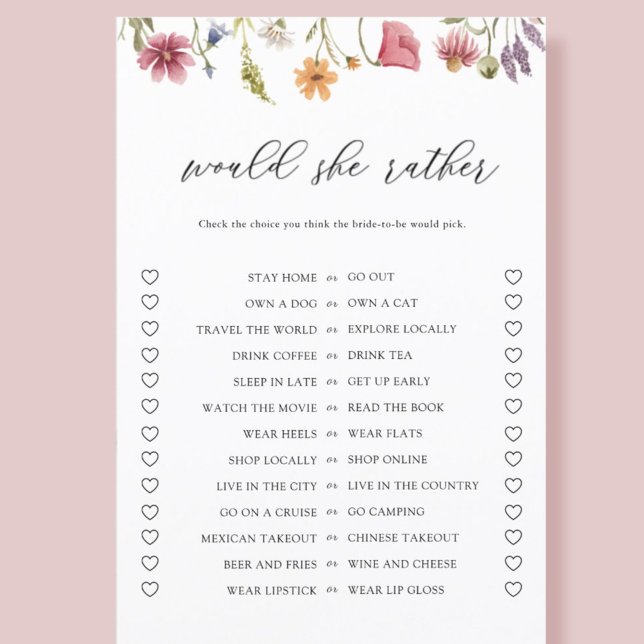 Wildflower Would She Rather Bridal Shower Game (Creator Uploaded)