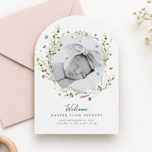 Wildflower Wreath Arch Birth announcement card