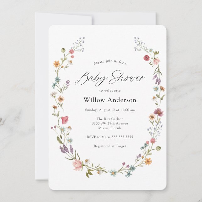 Wildflower Wreath Baby Shower Invitation (Front)