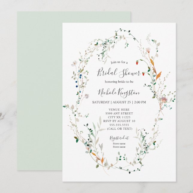 Wildflower Wreath Bridal Shower Invitation (Front/Back)