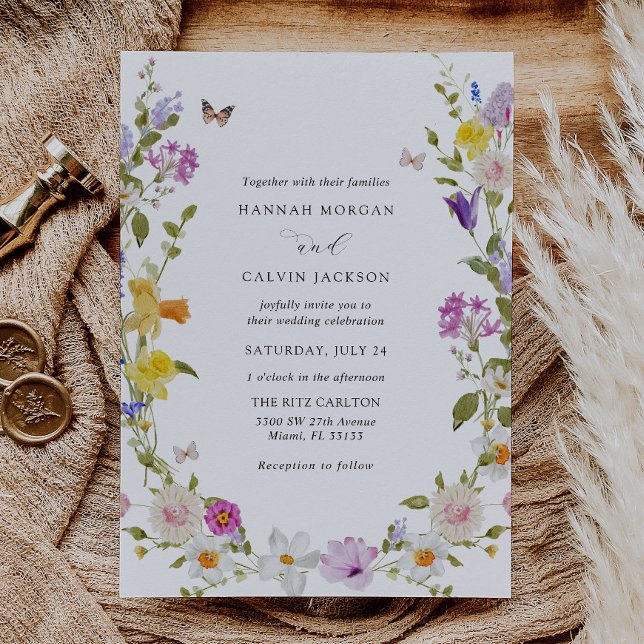 Wildflower Wreath Elegant Garden Wedding Invitation (Creator Uploaded)