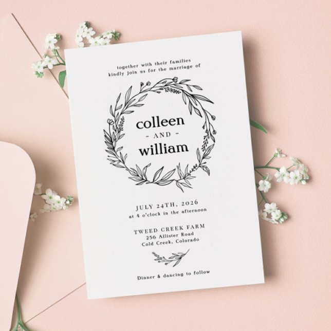 Wildflower Wreath Folk Rustic Wedding Invitation (Creator Uploaded)