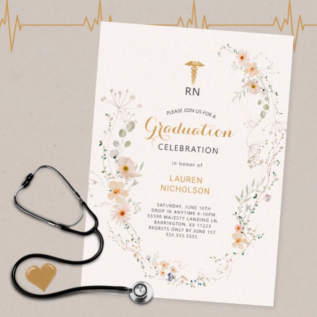 Wildflower Wreath Medical Degree Graduation Party  Invitation (Creator Uploaded)