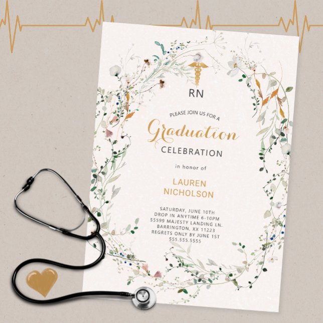 Wildflower Wreath Medical Degree Graduation Party  Invitation (Creator Uploaded)