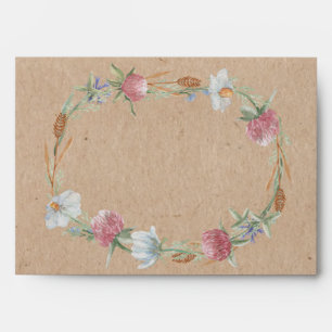 Wildflower Wreath On Kraft Country Wedding Envelopes