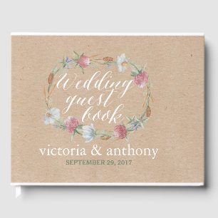 Wildflower Wreath On Kraft Country Wedding Guest Book