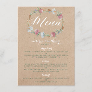 Wildflower Wreath On Kraft Country Wedding Menu