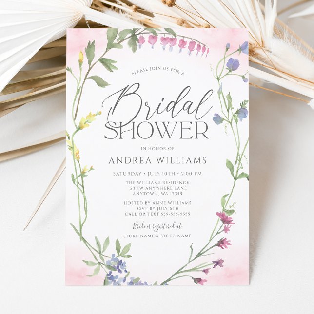 Wildflower Wreath Pink Watercolor Bridal Shower Invitation (Creator Uploaded)