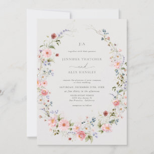  Wildflower Wreath   Qr Code Rsvp Wedding Invitation