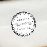 Wildflower Wreath Silhouette Wedding Black & White Classic Round Sticker<br><div class="desc">This elegant wedding sticker features wildflowers silhouette as a wreath with your names. For more advanced customisation of this design,  please click the BLUE DESIGN TOOL BUTTON above!  Matching items are also available.</div>