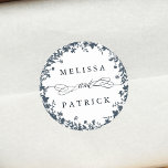 Wildflower Wreath Silhouette Wedding Navy & White  Classic Round Sticker<br><div class="desc">This elegant wedding sticker features wildflowers silhouette as a wreath with your names. For more advanced customisation of this design,  please click the BLUE DESIGN TOOL BUTTON above!  Matching items are also available.</div>