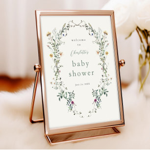 Wildflower Wreath Spring Baby Shower Welcome Poster