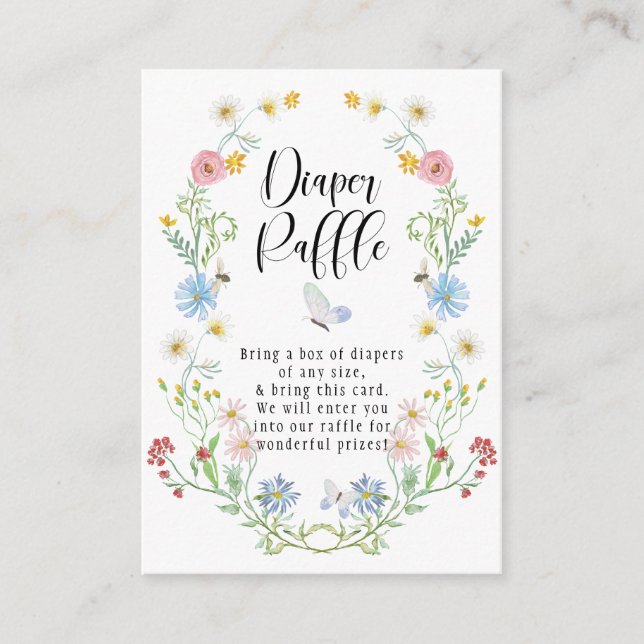 Wildflower Wreath Watercolor Flower Diaper Raffle  Enclosure Card (Front)