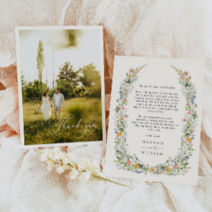 Wildflower Wreath Wedding Photo Thank You Card