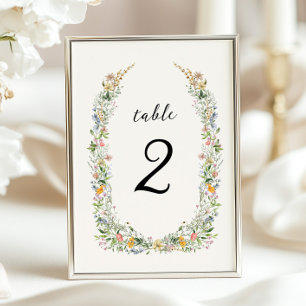 Wildflower Wreath Wedding Table Number