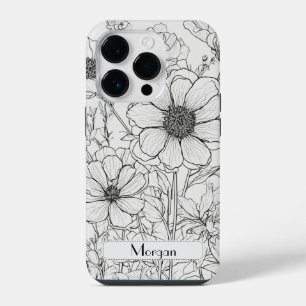 Wildflower Wreath white and black Personalized iPhone 14 Pro Case