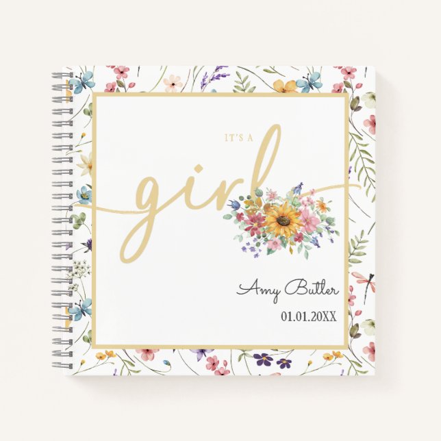 Wildflower Yellow Baby Shower Note/Guestbook Notebook (Front)