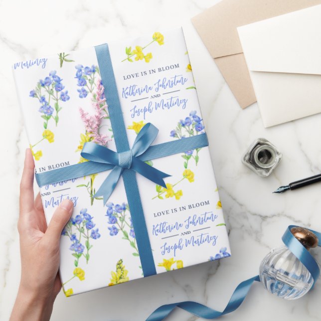 Wildflower yellow blue watercolor botanic wedding wrapping paper (Gifting)